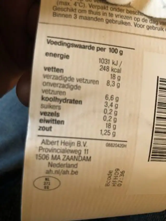 Lamsburger nutrition facts table