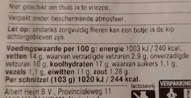 KIPSCHNITZEL nutrition facts table