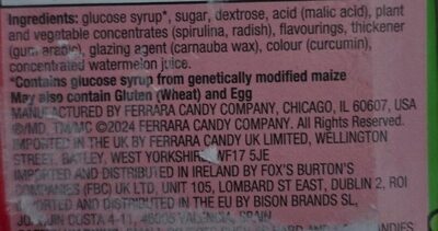 Watermelon and Cherry Nerds ingredients label