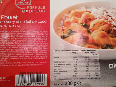 poulet au curry et au lait de coco duo de riz front packaging