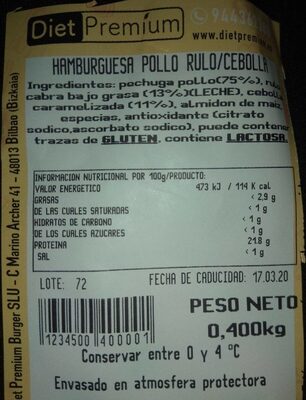 Hamburguesa pollo rulo/cebolla