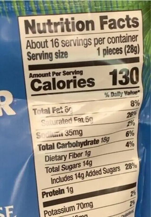 Coco-bar nutrition facts table