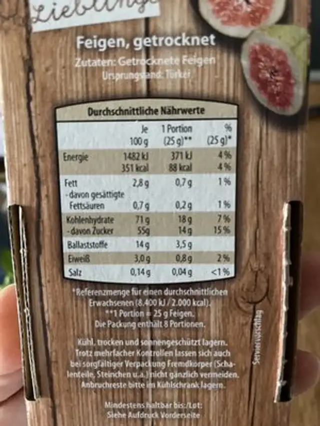 Unknown nutrition facts table