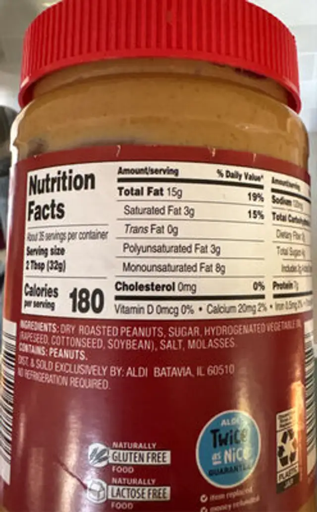Creamy Peanut Butter ingredients label