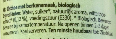 Ice tea with birch flavour, organic ingredients label