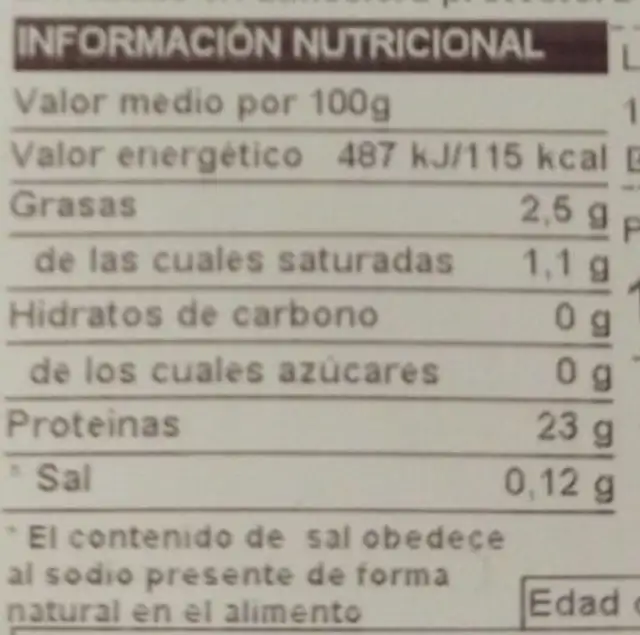 Escalopa de ternera nutrition facts table