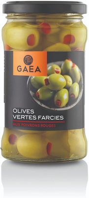 Olives vertes farcies aux poivrons rouges