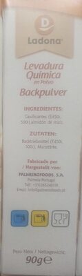 LEVADURA QUIMICA EN POLVO BACKPULVER nutrition facts table