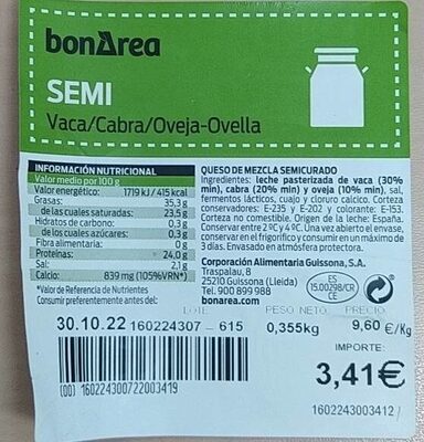 Queso semi vaca cabra oveja