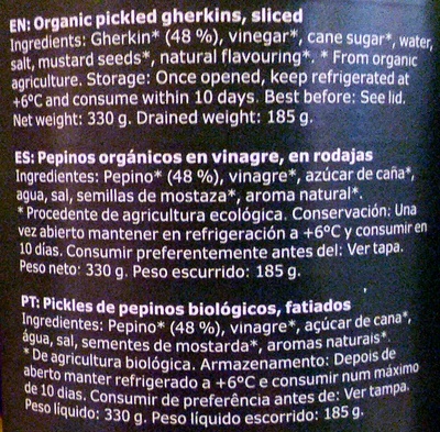 Ekologisk Gurka Inlagd ingredients label
