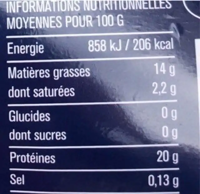 Pavé saumon sans arête nutrition facts table