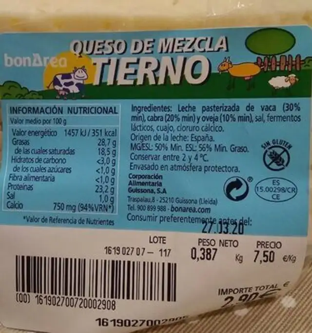 Queso de mezcla tierno front packaging
