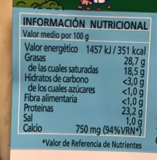 Queso de mezcla tierno nutrition facts table