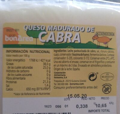 Queso madurado de cabra front packaging