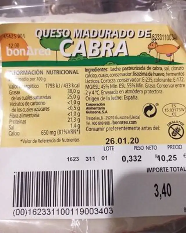 Queso nutrition facts table
