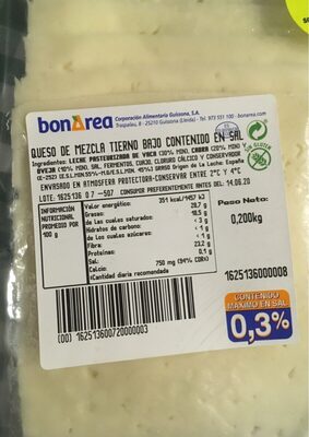 Queso de mezcla tierno bajo contenido en sal