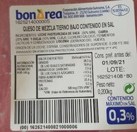Queso mezcla tierno contenido en sal