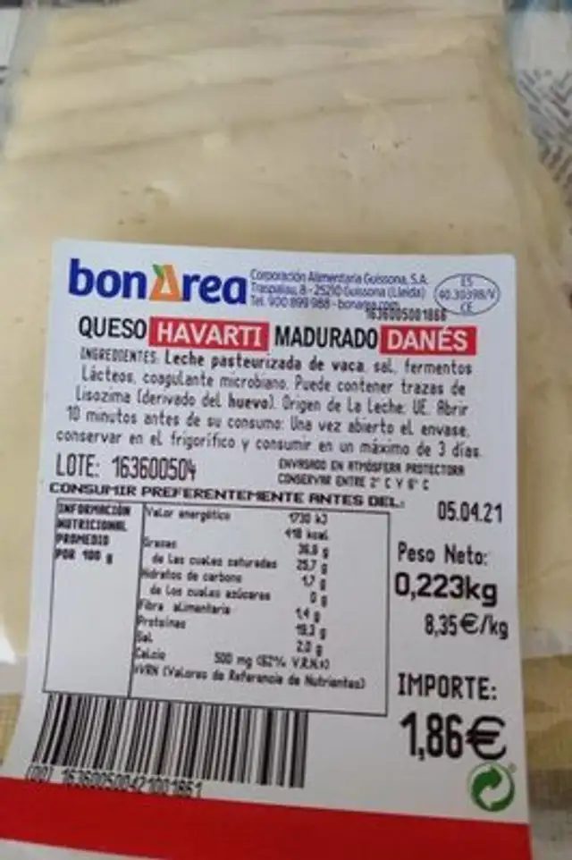 Queso havarti madurado danés front packaging