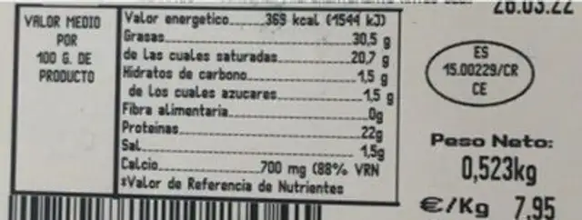 Queso de mezcla fresco nutrition facts table
