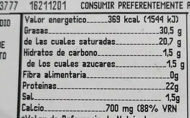 Queso de mezcla fresco nutrition facts table