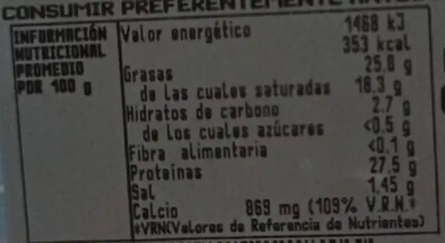 Dados de queso nutrition facts table