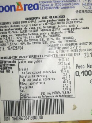 Dados de queso front packaging