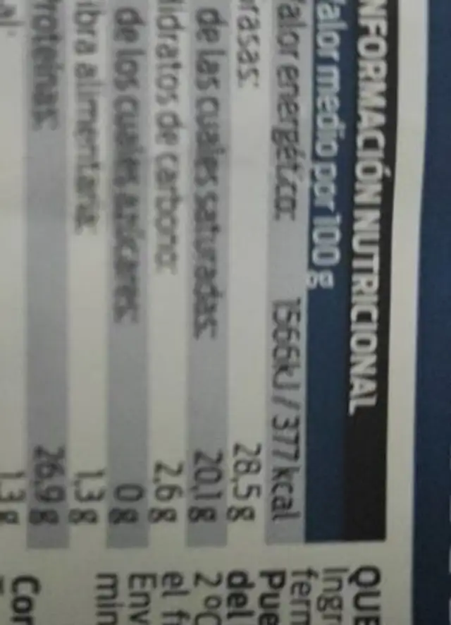 Bon area nutrition facts table