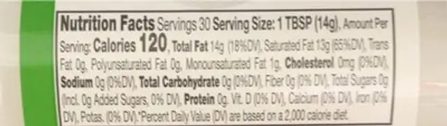 Coconut oil nutrition facts table