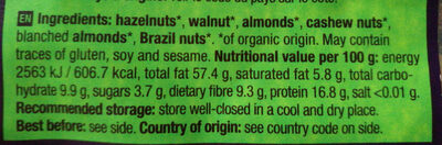 Mixed nuts ingredients label