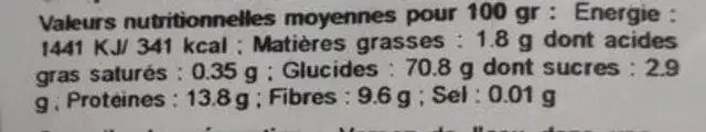 Penne au petit épeautre nutrition facts table