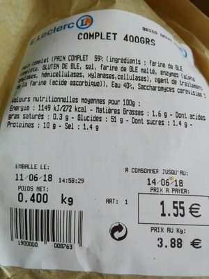 Pain complet front packaging