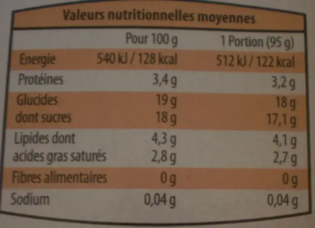 Semoule au lait saveur vanille nutrition facts table