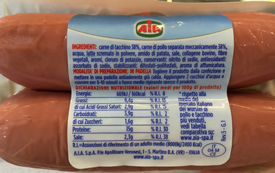 Aia wurstel leggero di pollo e tacchino ingredients label