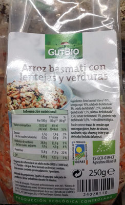 Arroz basmati con lentejas y verduras