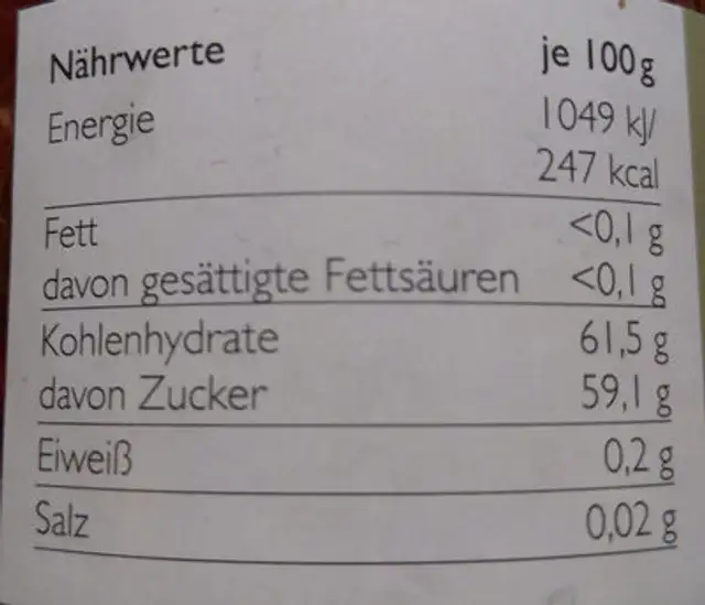 rosenfeines - Rose de Resht nutrition facts table