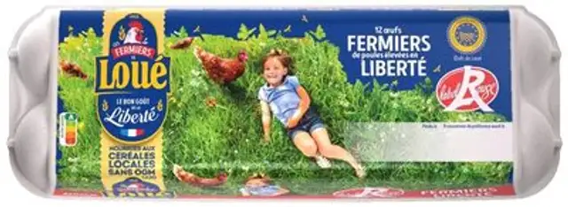 12 x Moyens Œufs fermiers de LOUÉ Label Rouge front packaging