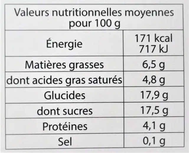 Glace à la VERVEINE DU VELAY nutrition facts table