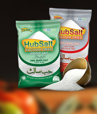 Hub Salt  Iodized and Vacuum Dried Salt front packaging