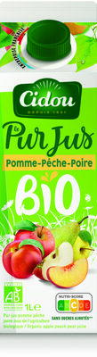 Pur jus Bio Pomme Pêche Poire front packaging