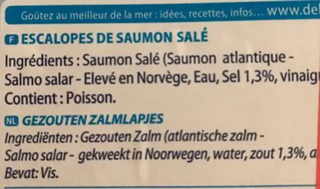 Escalopes de Saumon a poêler ingredients label