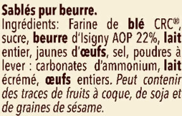 Les Sablés de l'Abbaye ingredients label