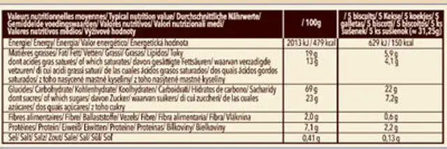 Les Sablés de l'Abbaye nutrition facts table