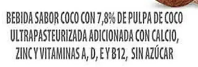 Bebida Vita Coco sin azúcar ingredients label
