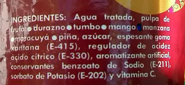 Néctar de Fruta sabor Manzana ingredients label