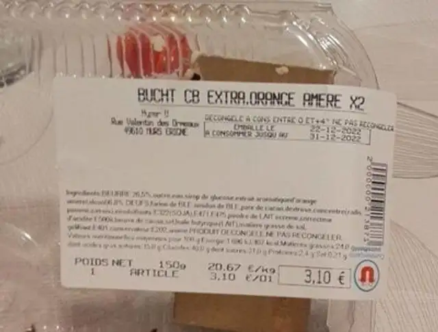 Bûche extra orange amere nutrition facts table