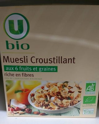 Muesli croustillant aux six fruits et graines front packaging