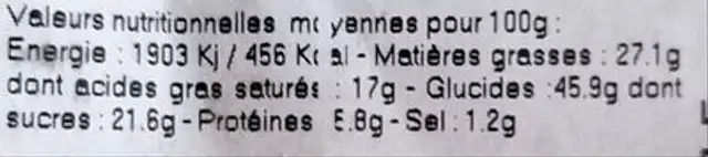 Gâteau Breton Nature nutrition facts table