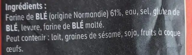Baguette U Normandie ingredients label