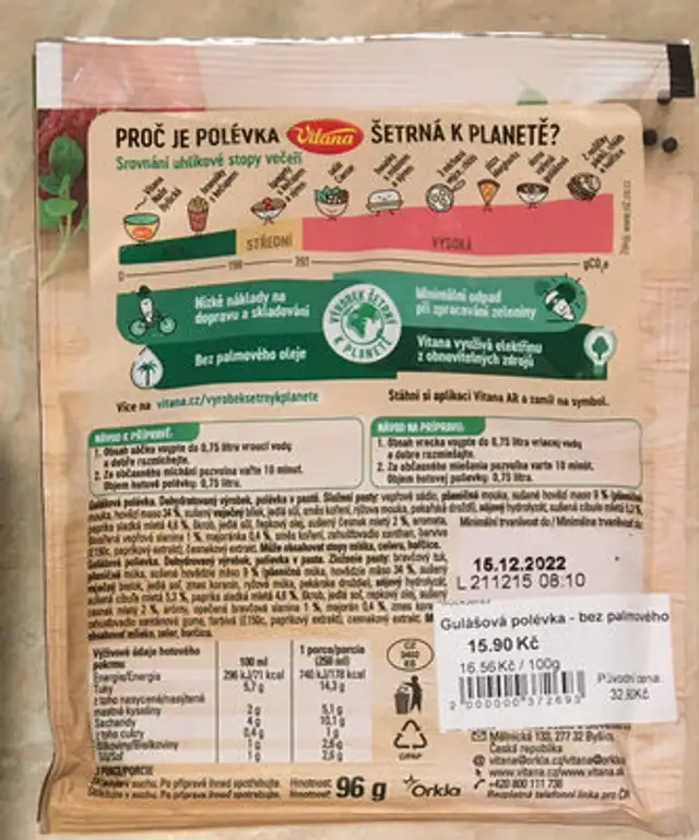 Gulášová ingredients label