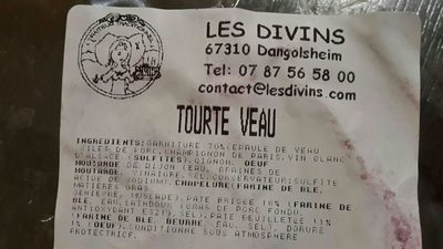 Tourte veau ingredients label